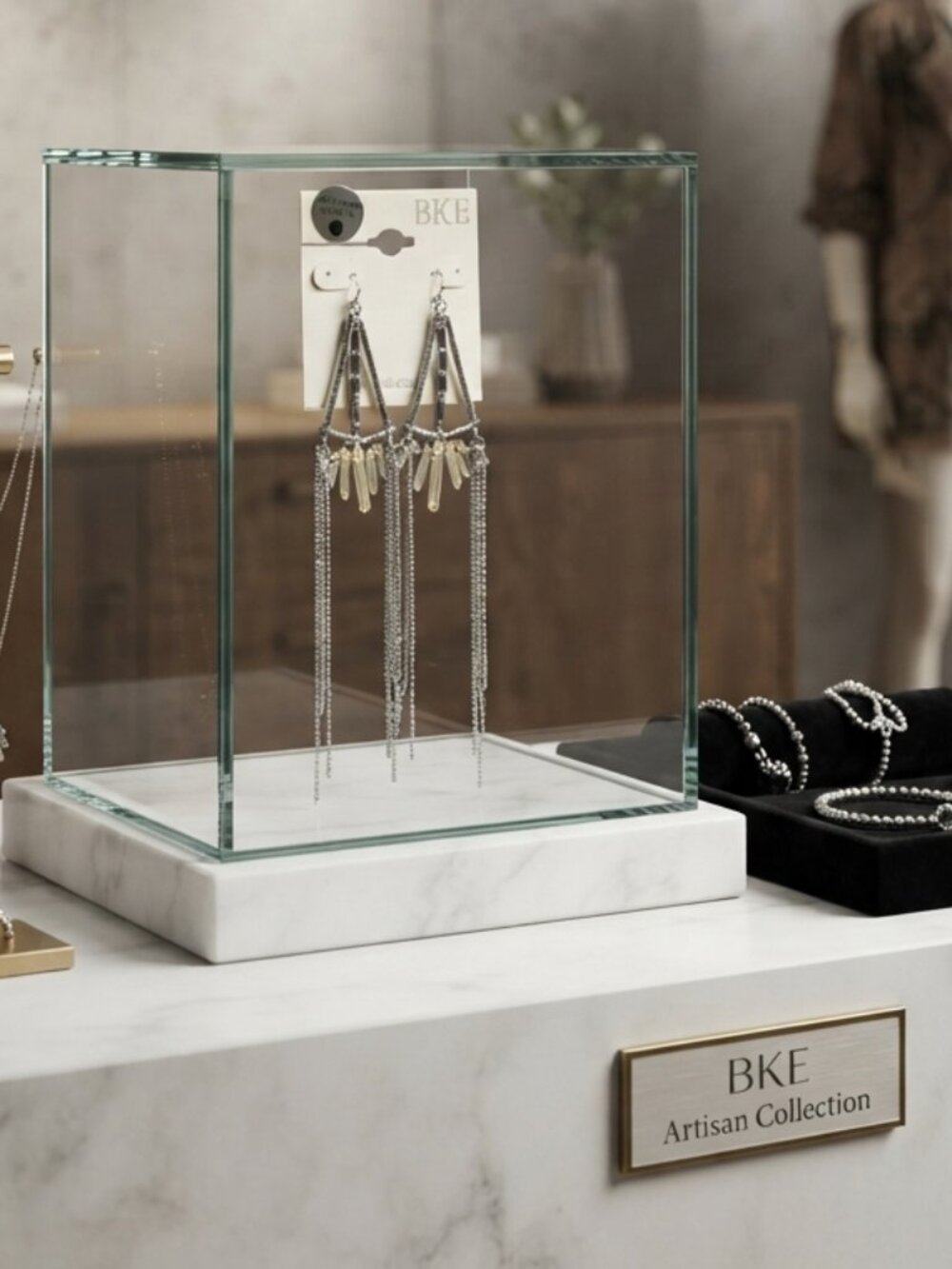BKE Buckle Silver-Tone Geometric Triangle Fringe Chain Fish Hook Dangle Earrings